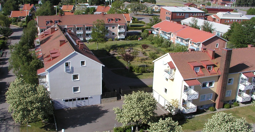 Vy ovanifrån Ekströmsgatan , Sparringgatan och Hantverksgatan