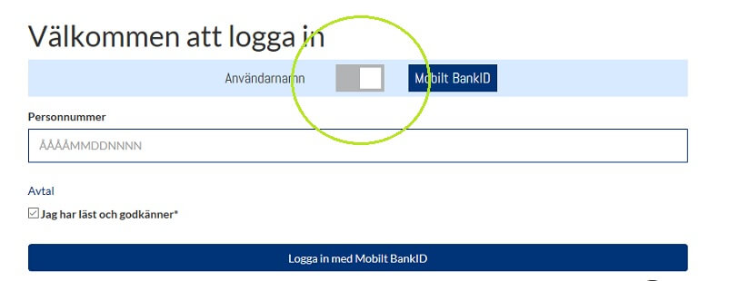 Logga in med Mobilt BankID eller användarnamn & lösenord
